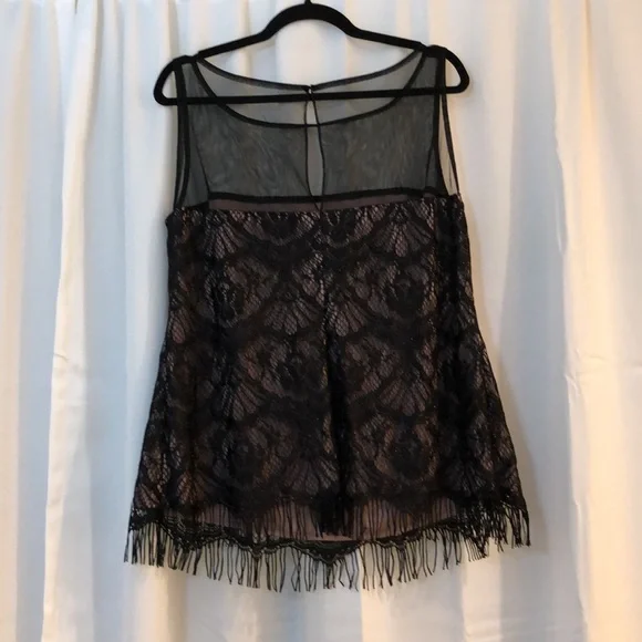 J.R. Nites Carol Lin Black Lace Blouse - Picture 2 of 4